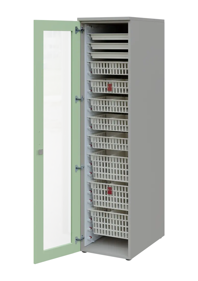 EUROMEDICA S - 46 ABS skříň léková boxová, 1-dveřová/prosklená, levá, 1950x460x735, korpus šedý, dví